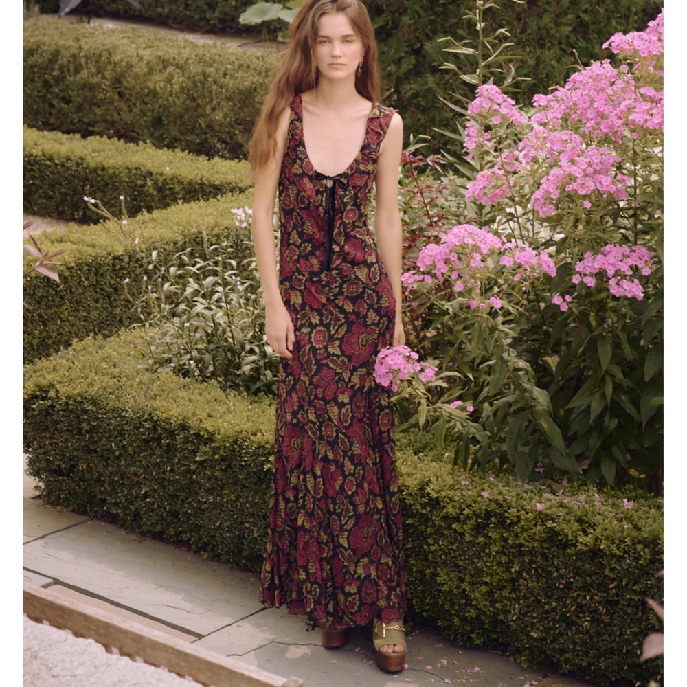 Hill House Floral Maxi Dress - Black and red - size small